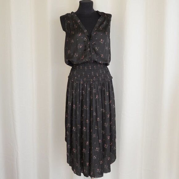 Ulla Johnson Black Ditzy Floral Midi Lucille Drop Waist Dress Sz 8 - Picture 4 of 11